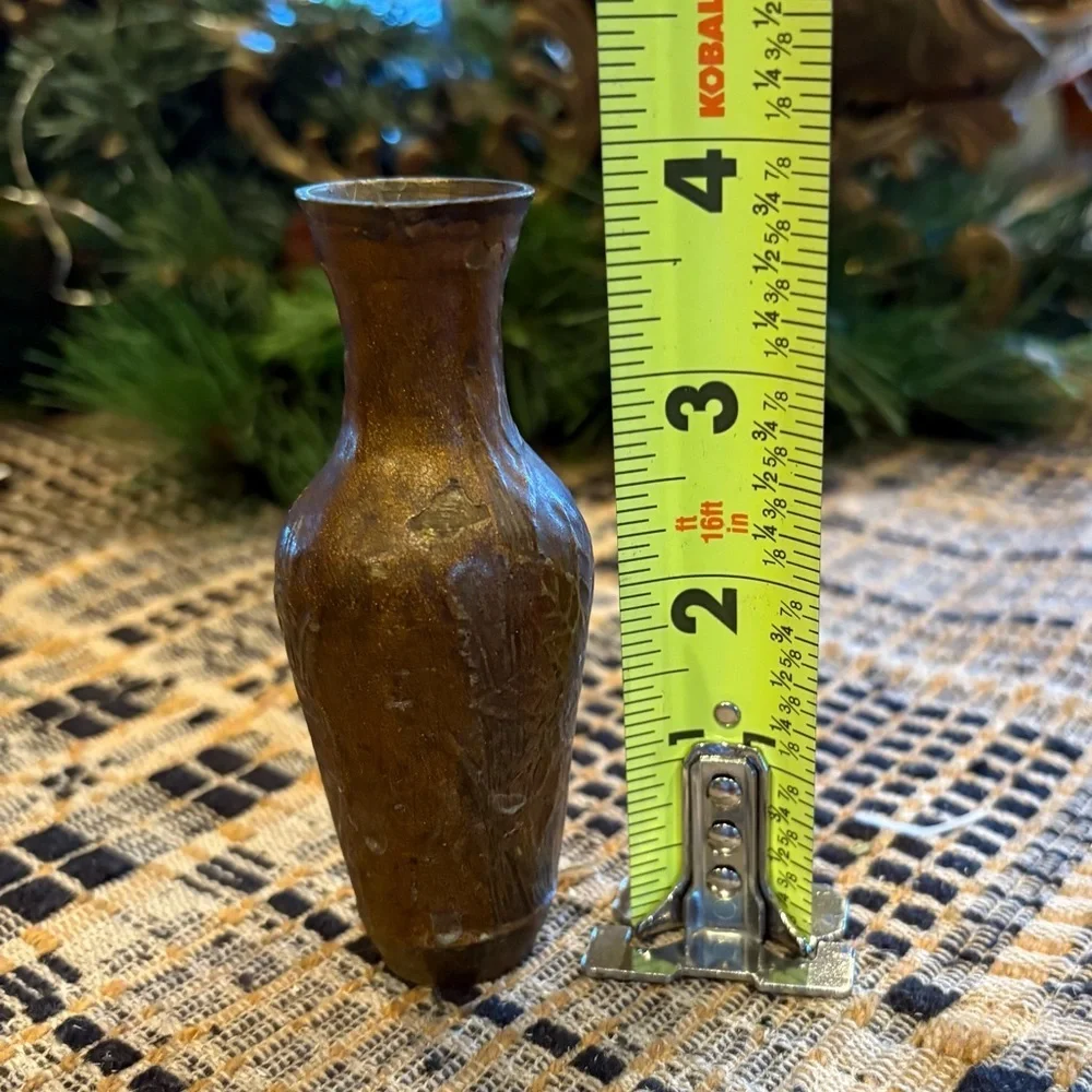Brass Bud vase with etched flowers vintage